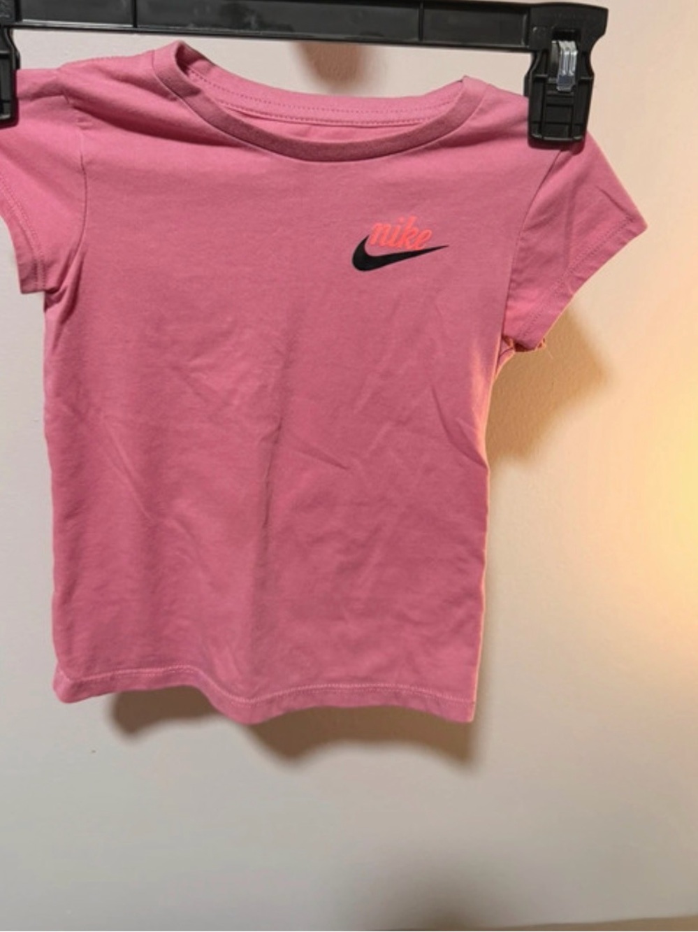 Nike Pink Short Sleeve Tee with Black Swoosh Logo And Nike shorts